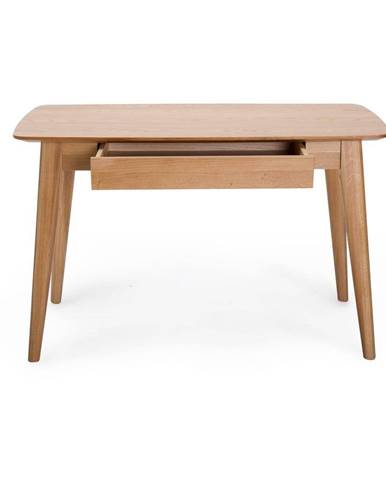 Písací stôl so zásuvkou a s nohami z dubového dreva Unique Furniture Rho, 120 x 60 cm