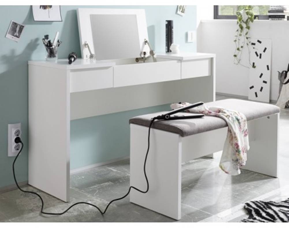 ASKO - NÁBYTOK Toaletný stolík s lavicou Lipstick, biely, značky ASKO - NÁBYTOK