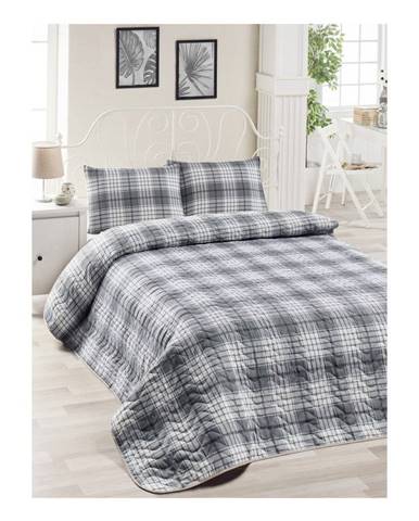 Set sivej bavlnenej prikrývky cez posteľ a 2 obliečok na vankúše Harro Mento, 200 × 220 cm