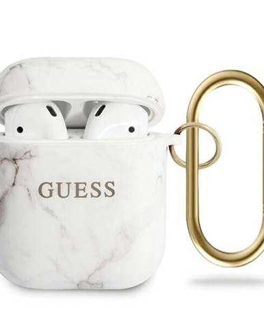 Guess puzdro na Apple AirPods, Marble Collection, biele