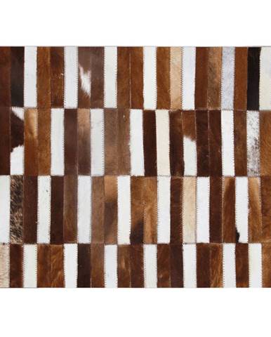 KONDELA Luxusný kožený koberec, hnedá/biela, patchwork, 69x140, KOŽA TYP 5