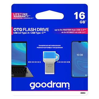 GOODRAM Goodram USB flash disk OTG, USB 3.0, 16GB, ODD3, modrý, ODD3-0160B0R11, USB A / USB C, s krytkou, značky GOODRAM