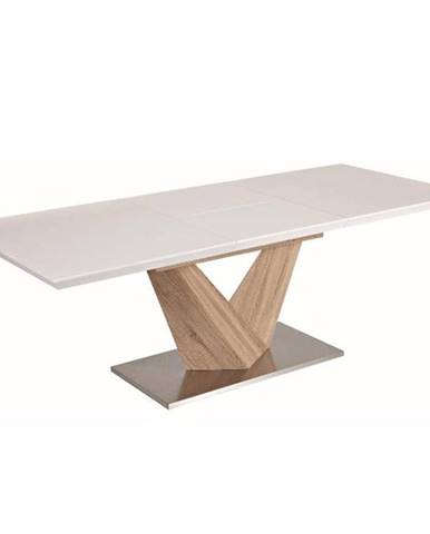 Jedálenský stôl biela extra vysoký lesk HG/dub sonoma 160x90 cm DURMAN P7 poškodený tovar