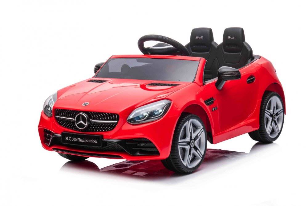 SPIN MASTER Elektrické autíčko Mercedes-Benz SLC 12V, červené, Koženkové sedadlo, 2,4 GHz diaľkové ovládanie, USB / AUX Vstup, Zadné odpruženie, LED Svetlá, Mäkké EVA kolesá, 2 X 30W MOTOR, ORIGINÁL licencia, značky SPIN MASTER