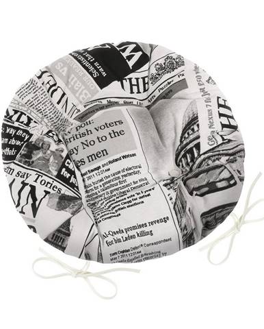 Bellatex Sedák EMA okrúhly prešívaný Noviny čierna, 40 cm